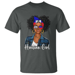 Proud Haitian Afro Girl in Denim Jacket Style Graphic T Shirt Haiti Heritage Pride TS02 Dark Heather Print Your Wear