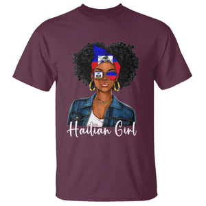 Proud Haitian Afro Girl in Denim Jacket Style Graphic T Shirt Haiti Heritage Pride TS02 Maroon Print Your Wear
