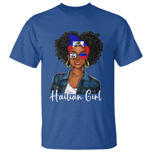 Proud Haitian Afro Girl in Denim Jacket Style Graphic T Shirt Haiti Heritage Pride TS02 Royal Blue Print Your Wear
