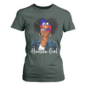 Proud Haitian Afro Girl in Denim Jacket Style Graphic T Shirt For Women Haiti Heritage Pride TS02 Dark Forest Green Print Your Wear