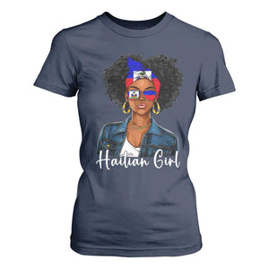 Proud Haitian Afro Girl in Denim Jacket Style Graphic T Shirt For Women Haiti Heritage Pride TS02 Navy Print Your Wear