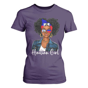Proud Haitian Afro Girl in Denim Jacket Style Graphic T Shirt For Women Haiti Heritage Pride TS02 Purple Print Your Wear