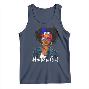 Proud Haitian Afro Girl in Denim Jacket Style Graphic Tank Top Haiti Heritage Pride TS02 Navy Print Your Wear