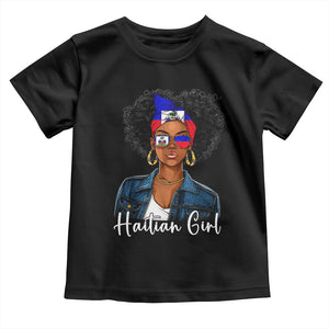 Proud Haitian Afro Girl in Denim Jacket Style Graphic Toddler T Shirt Haiti Heritage Pride TS02 Black Print Your Wear
