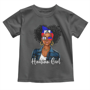 Proud Haitian Afro Girl in Denim Jacket Style Graphic Toddler T Shirt Haiti Heritage Pride TS02 Dark Heather Print Your Wear
