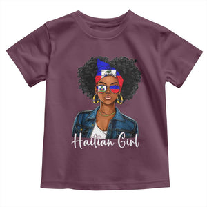 Proud Haitian Afro Girl in Denim Jacket Style Graphic Toddler T Shirt Haiti Heritage Pride TS02 Maroon Print Your Wear