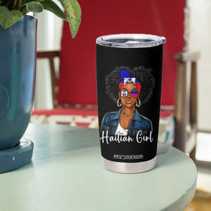 Proud Haitian Afro Girl in Denim Jacket Style Graphic Tumbler Cup Haiti Heritage Pride TS02 Print Your Wear