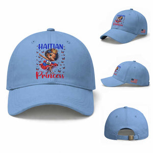 Cute Dabbing Haitian Princess Kids Graphic Baseball Cap Haiti Heritage Pride TS02 Baseball Cap Universal Fit Light Blue Print Your Wear