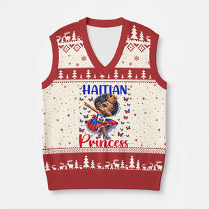 Cute Dabbing Haitian Princess Kids Graphic V-Neck Knit Sweater Vest Haiti Heritage Pride TS02 Beige Red Print Your Wear