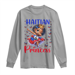 Cute Dabbing Haitian Princess Kids Graphic Long Sleeve Shirt Haiti Heritage Pride TS02 Sport Gray Print Your Wear