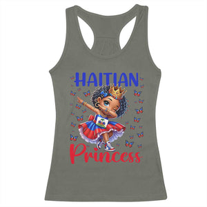 Cute Dabbing Haitian Princess Kids Graphic Racerback Tank Top Haiti Heritage Pride TS02 Military Green Print Your Wear