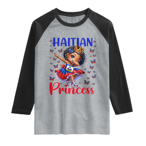 Cute Dabbing Haitian Princess Kids Graphic Raglan Shirt Haiti Heritage Pride TS02 Heather Gray Black Print Your Wear