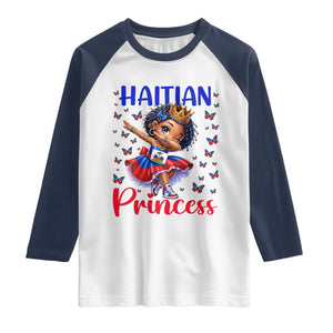 Cute Dabbing Haitian Princess Kids Graphic Raglan Shirt Haiti Heritage Pride TS02 White Navy Print Your Wear