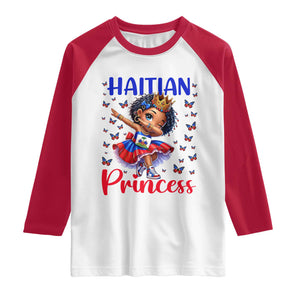 Cute Dabbing Haitian Princess Kids Graphic Raglan Shirt Haiti Heritage Pride TS02 White Red Print Your Wear