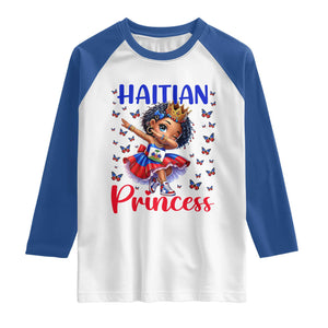 Cute Dabbing Haitian Princess Kids Graphic Raglan Shirt Haiti Heritage Pride TS02 White Royal Print Your Wear