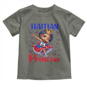 Cute Dabbing Haitian Princess Kids Graphic Toddler T Shirt Haiti Heritage Pride TS02 Military Green Print Your Wear