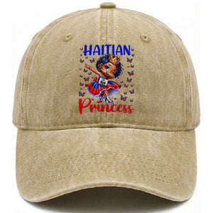Cute Dabbing Haitian Princess Kids Graphic Washed Cotton Baseball Cap Haiti Heritage Pride TS02 Print Your Wear