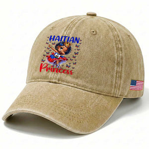Cute Dabbing Haitian Princess Kids Graphic Washed Cotton Baseball Cap Haiti Heritage Pride TS02 Print Your Wear