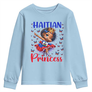 Cute Dabbing Haitian Princess Kids Graphic Youth Sweatshirt Haiti Heritage Pride TS02 Light Blue Print Your Wear