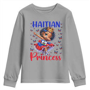 Cute Dabbing Haitian Princess Kids Graphic Youth Sweatshirt Haiti Heritage Pride TS02 Sport Gray Print Your Wear