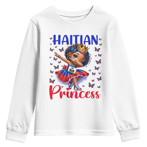Cute Dabbing Haitian Princess Kids Graphic Youth Sweatshirt Haiti Heritage Pride TS02 White Print Your Wear