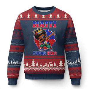 Haiti Young King Dabbing Boy Kids Graphic Ugly Christmas Sweater Haitian Heritage Pride TS02 Navy Red Print Your Wear