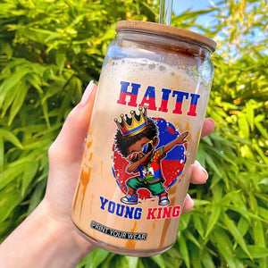 Haiti Young King Dabbing Boy Kids Graphic Glass Can Haitian Heritage Pride TS02 Black Print Your Wear