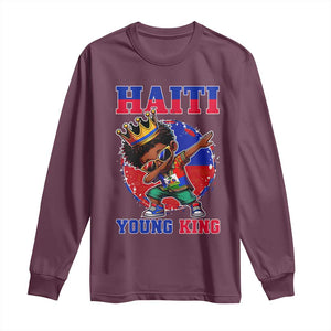 Haiti Young King Dabbing Boy Kids Graphic Long Sleeve Shirt Haitian Heritage Pride TS02 Maroon Print Your Wear