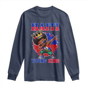 Haiti Young King Dabbing Boy Kids Graphic Long Sleeve Shirt Haitian Heritage Pride TS02 Navy Print Your Wear
