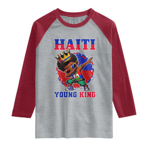 Haiti Young King Dabbing Boy Kids Graphic Raglan Shirt Haitian Heritage Pride TS02 Heather Gray Heather Red Print Your Wear