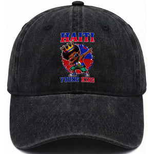 Haiti Young King Dabbing Boy Kids Graphic Washed Cotton Baseball Cap Haitian Heritage Pride TS02 Print Your Wear