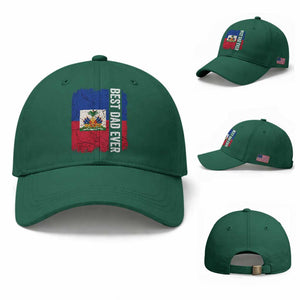 Best Dad Ever Haitian Papa Baseball Cap Vintage Distressed Haiti Flag Father's Day TS02 Baseball Cap Universal Fit Irish Green Print Your Wear