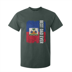 Best Dad Ever Haitian Papa T Shirt For Kid Vintage Distressed Haiti Flag Father's Day TS02 Dark Forest Green Print Your Wear