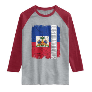 Best Dad Ever Haitian Papa Raglan Shirt Vintage Distressed Haiti Flag Father's Day TS02 Heather Gray Heather Red Print Your Wear