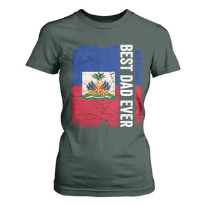 Best Dad Ever Haitian Papa T Shirt For Women Vintage Distressed Haiti Flag Father's Day TS02 Dark Forest Green Print Your Wear