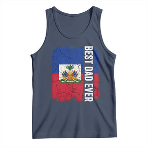 Best Dad Ever Haitian Papa Tank Top Vintage Distressed Haiti Flag Father's Day TS02 Navy Print Your Wear