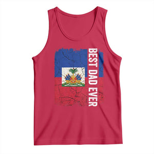 Best Dad Ever Haitian Papa Tank Top Vintage Distressed Haiti Flag Father's Day TS02 Red Print Your Wear