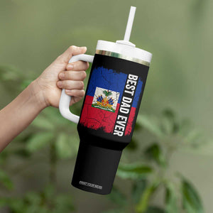 Best Dad Ever Haitian Papa Tumbler With Handle Vintage Distressed Haiti Flag Father's Day TS02 Print Your Wear