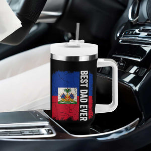 Best Dad Ever Haitian Papa Tumbler With Handle Vintage Distressed Haiti Flag Father's Day TS02 Print Your Wear