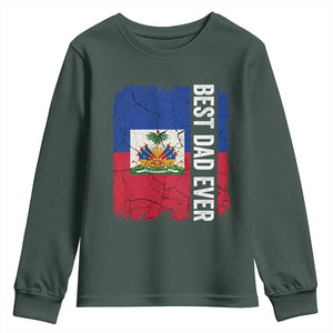 Best Dad Ever Haitian Papa Youth Sweatshirt Vintage Distressed Haiti Flag Father's Day TS02 Dark Forest Green Print Your Wear