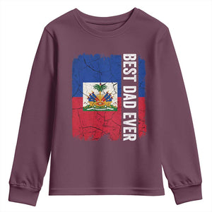 Best Dad Ever Haitian Papa Youth Sweatshirt Vintage Distressed Haiti Flag Father's Day TS02 Maroon Print Your Wear