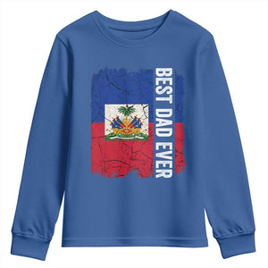 Best Dad Ever Haitian Papa Youth Sweatshirt Vintage Distressed Haiti Flag Father's Day TS02 Royal Blue Print Your Wear