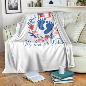 My First 4th of July Patriotic Cute Baby Footprints Throw Blanket American Flag Wreath America Holiday Milestone