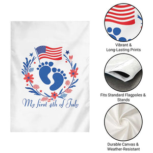 My First 4th of July Patriotic Cute Baby Footprints Garden Flag American Flag Wreath America Holiday Milestone