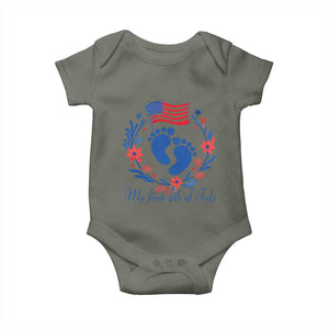 My First 4th of July Patriotic Cute Baby Footprints Baby Onesie American Flag Wreath America Holiday Milestone
