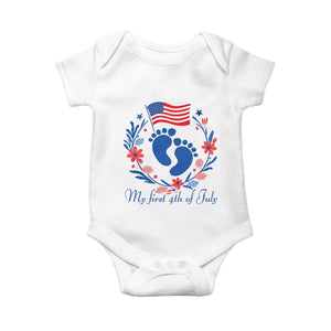 My First 4th of July Patriotic Cute Baby Footprints Baby Onesie American Flag Wreath America Holiday Milestone