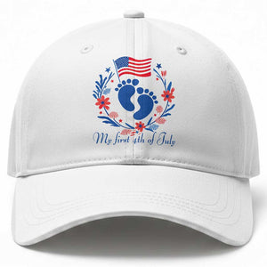 My First 4th of July Patriotic Cute Baby Footprints Baseball Cap American Flag Wreath America Holiday Milestone