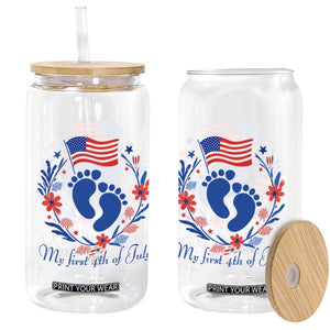 My First 4th of July Patriotic Cute Baby Footprints Glass Can American Flag Wreath America Holiday Milestone