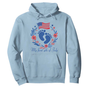 My First 4th of July Patriotic Cute Baby Footprints Hoodie American Flag Wreath America Holiday Milestone