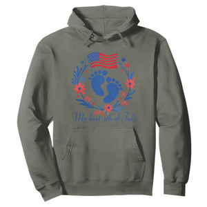 My First 4th of July Patriotic Cute Baby Footprints Hoodie American Flag Wreath America Holiday Milestone